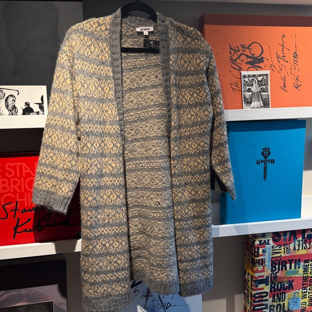 BB Dakota S NWT long cozy wool patterned cardigan sweater vintage cabin sweater